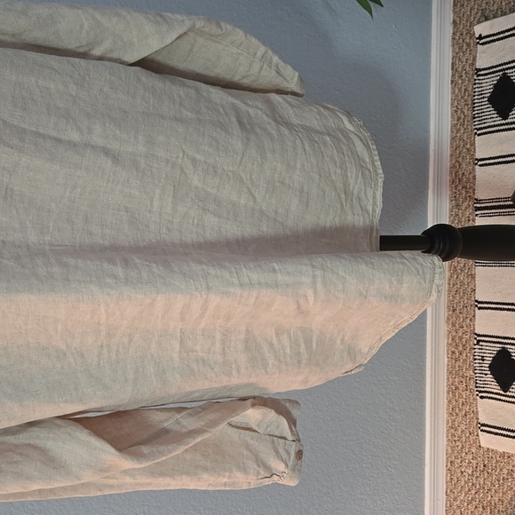 LL BEAN Linen Long Sleeve Button Down Top Blouse Cream Sz Large Preppy - Picture 11 of 13